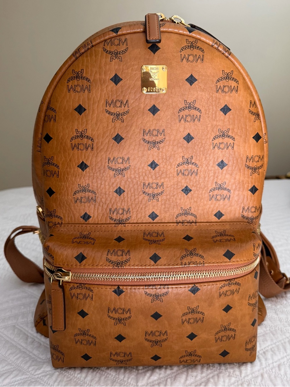 MCM Cognac Logo Backpack